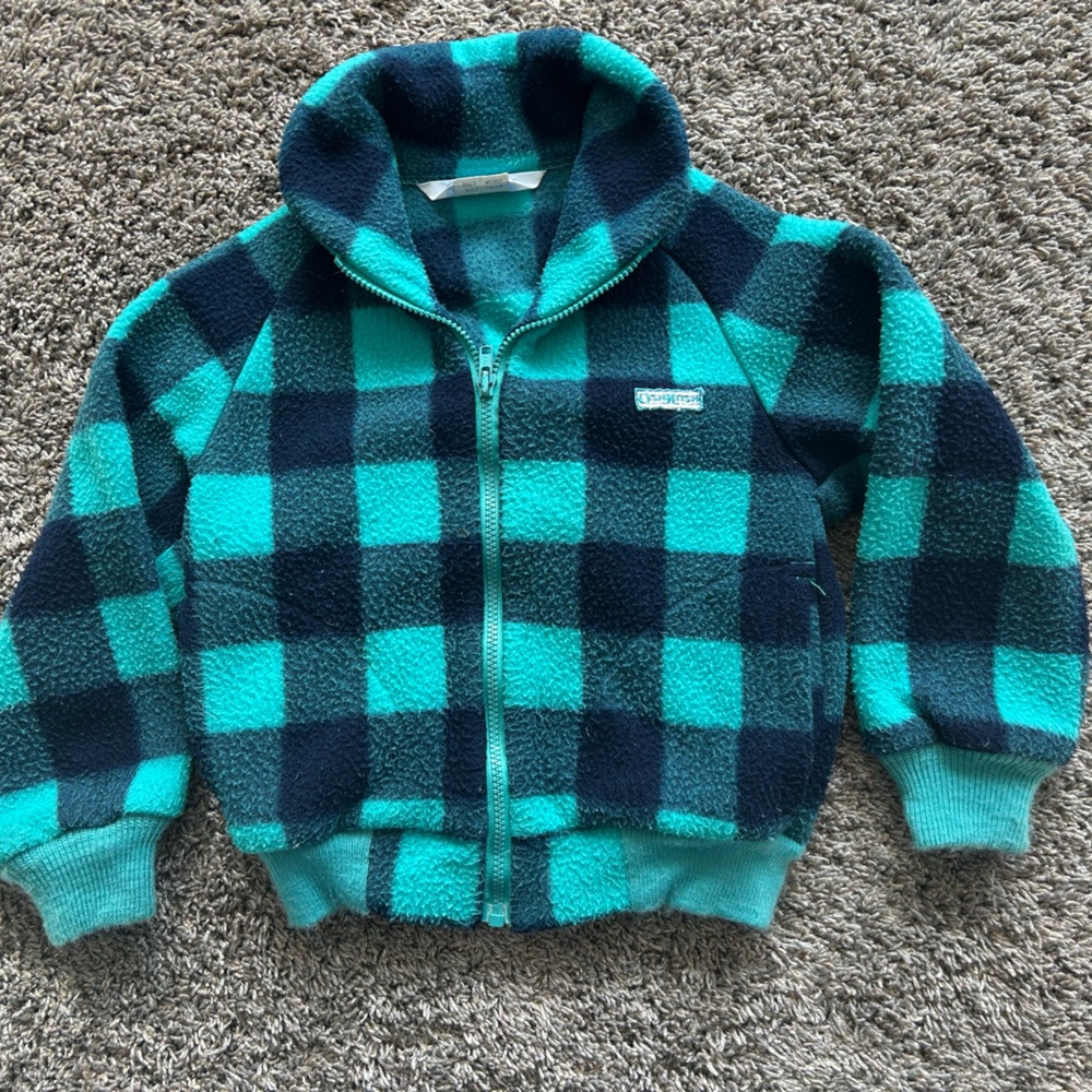 Vintage OshKosh B’gosh Plaid Fleece Jacket – Toddler – Made in USA READ